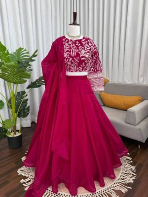 magenta embroidered silk blend lehenga set 1