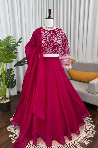 magenta silkblend embroidered lehenga set