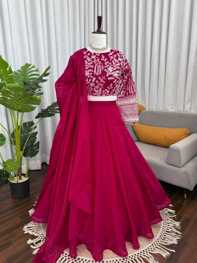 magenta silkblend embroidered lehenga set