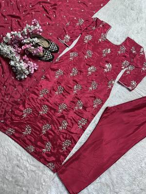 Pink designer heavy chinon sequins embroidered work readymade suit 4