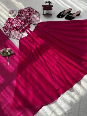 magenta embroidered silk blend lehenga set 2