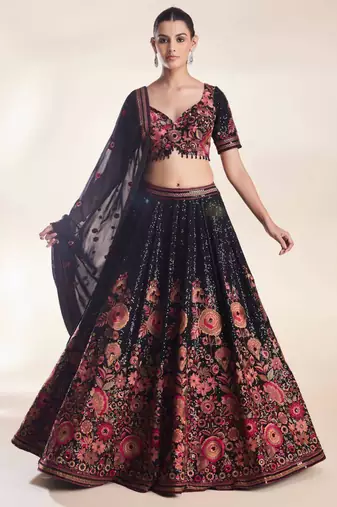 black georgette embroidered lehenga set