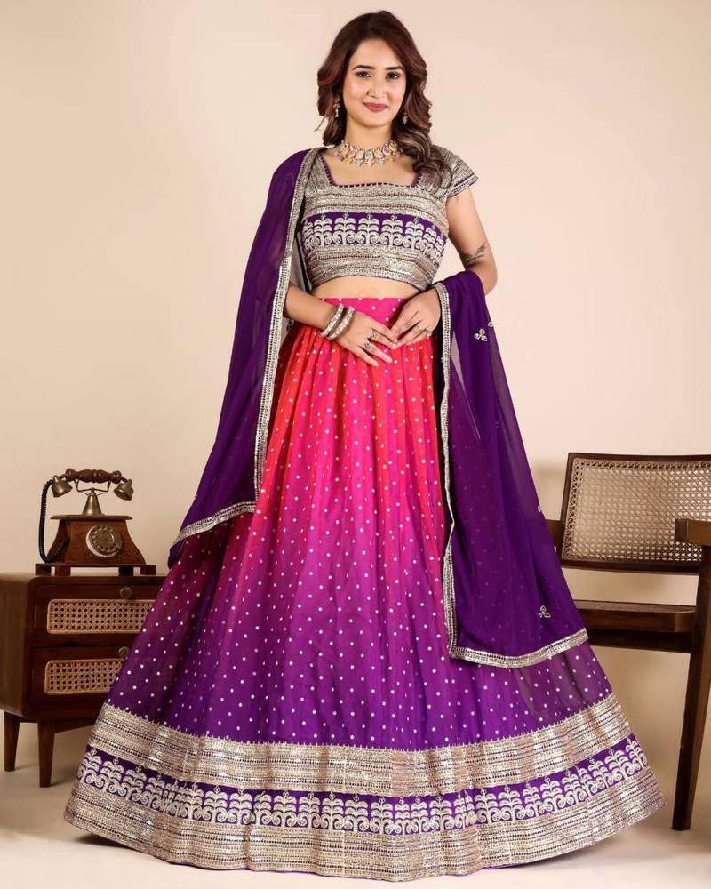 multicolor georgette embroidered lehenga set