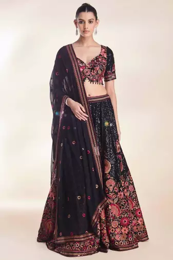black georgette embroidered lehenga set