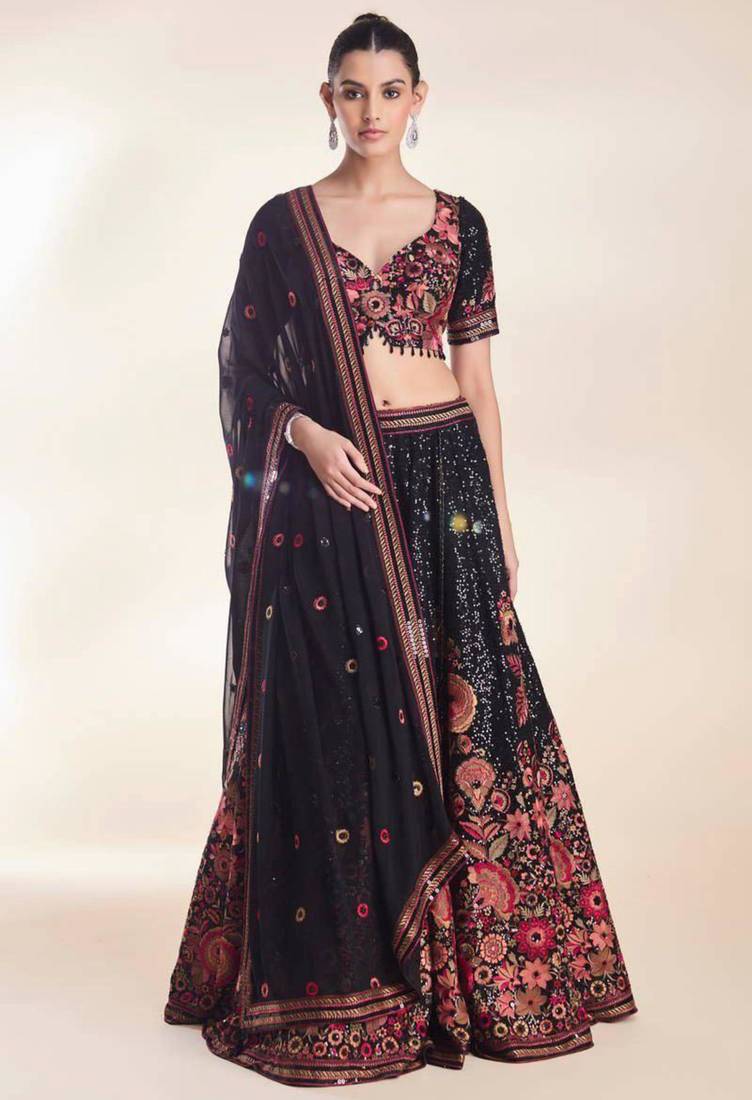 black georgette embroidered lehenga set