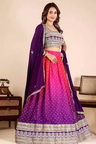 multicolor georgette embroidered lehenga set