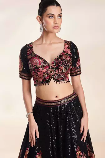 black georgette embroidered lehenga set