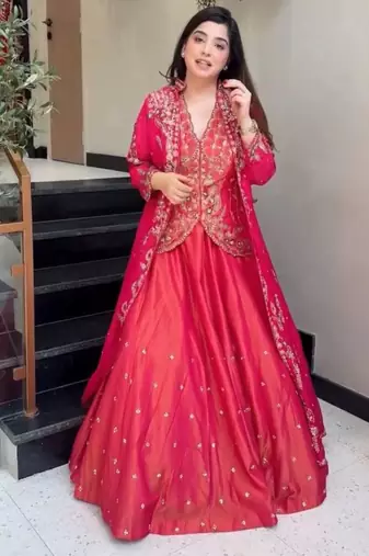 pink silkblend embroidered lehenga set