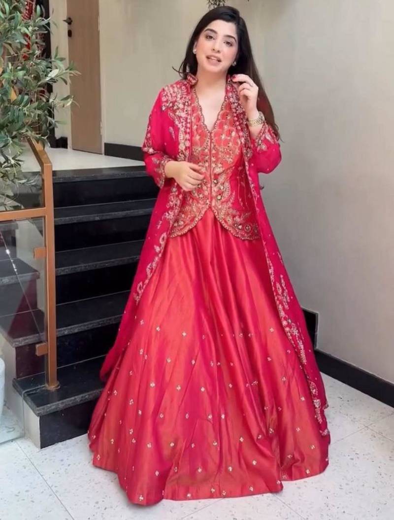 pink silkblend embroidered lehenga set