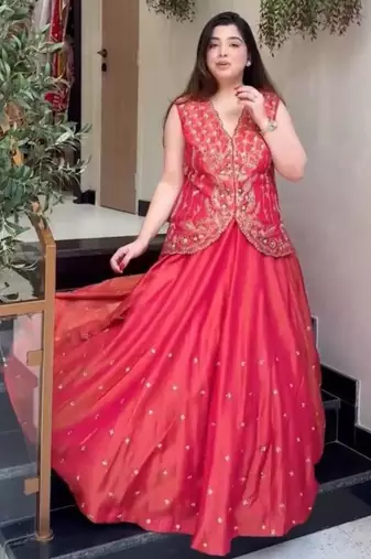 pink silkblend embroidered lehenga set