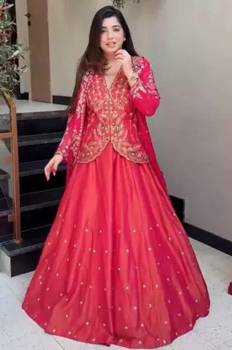 pink silkblend embroidered lehenga set