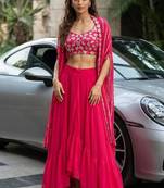 pink georgette embroidered lehenga set