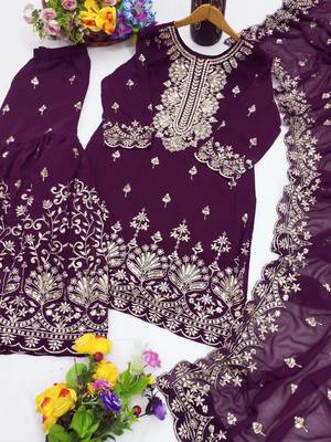 Wine designer fox georgette sequins embroidered work readymade suit 3