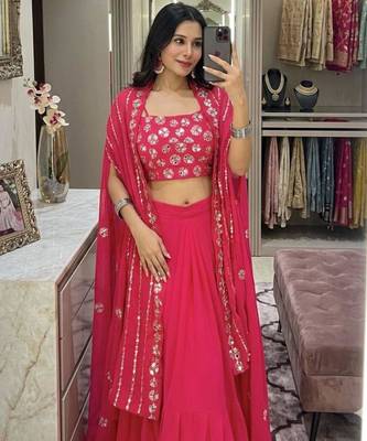 pink georgette embroidered lehenga set 4