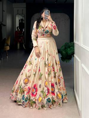 beige silkblend printed lehenga set 1