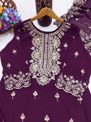 Wine designer fox georgette sequins embroidered work readymade suit 4
