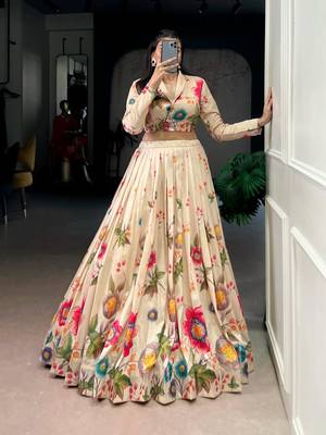 beige silkblend printed lehenga set 2