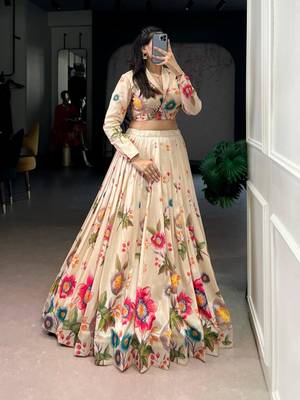 beige silkblend printed lehenga set 3