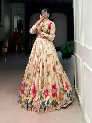 beige silkblend printed lehenga set 4