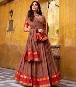 brown chanderi embroidered lehenga set