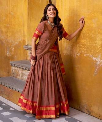 brown chanderi embroidered lehenga set 2