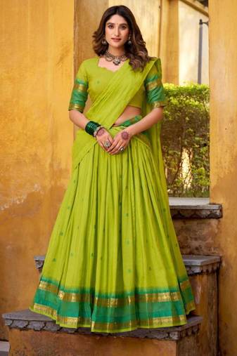 parrot green chanderi embroidered lehenga set
