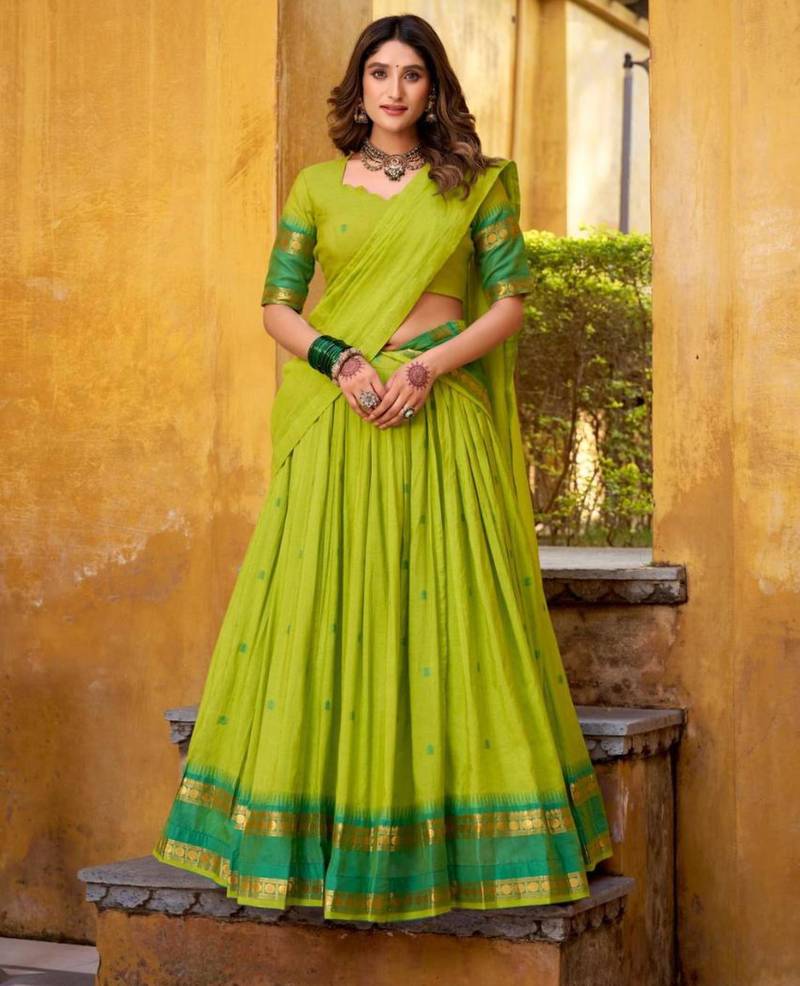 parrot green chanderi embroidered lehenga set
