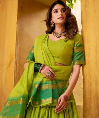 parrot green chanderi embroidered lehenga set 2