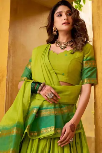 parrot green chanderi embroidered lehenga set