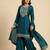 Teal designer chinon sequins embroidered work readymade suit