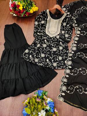 Black designer fox georgette embroidered work readymade suit 3