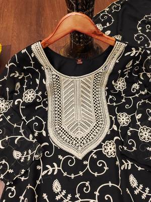 Black designer fox georgette embroidered work readymade suit 4