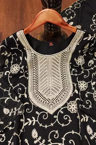 Black designer fox georgette embroidered work readymade suit