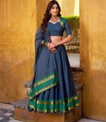 teal blue chanderi embroidered lehenga set