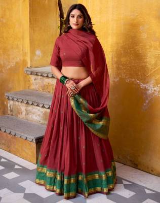 maroon chanderi embroidered lehenga set 1