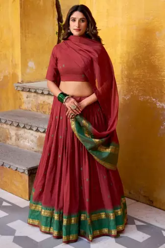maroon chanderi embroidered lehenga set