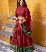 maroon chanderi embroidered lehenga set