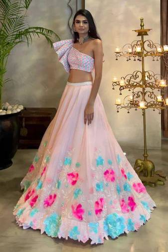 pink georgette embroidered lehenga set