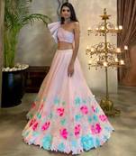 pink georgette embroidered lehenga set