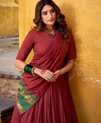 maroon chanderi embroidered lehenga set 2