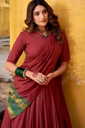 maroon chanderi embroidered lehenga set
