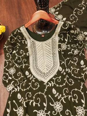 Mehendi green designer fox georgette embroidered work readymade suit 4
