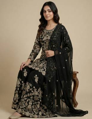 Black designer fox georgette sequins embroidered work readymade suit 2