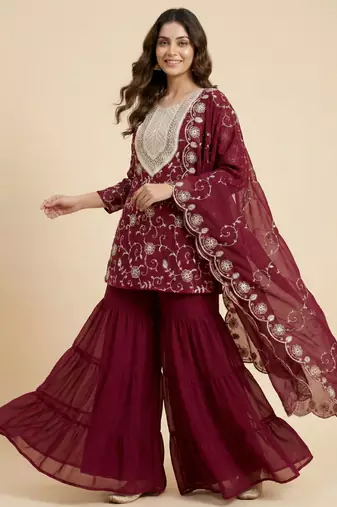 Pink designer fox georgette embroidered work readymade suit