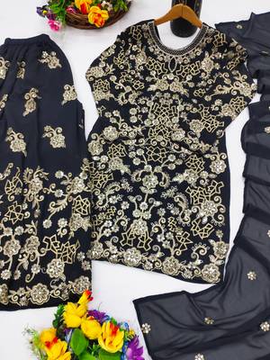 Black designer fox georgette sequins embroidered work readymade suit 3