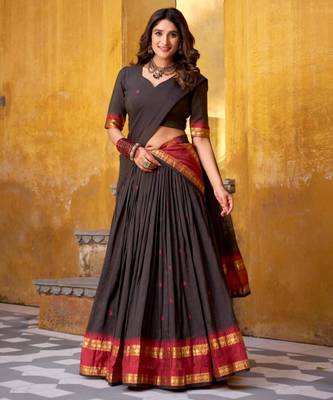 dark chocolate chanderi embroidered lehenga set 2