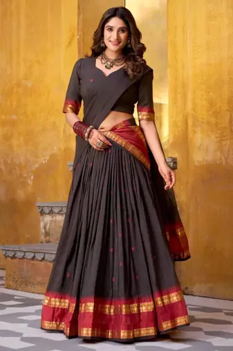 dark chocolate chanderi embroidered lehenga set