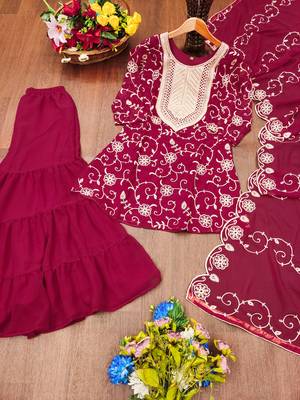 Pink designer fox georgette embroidered work readymade suit 3