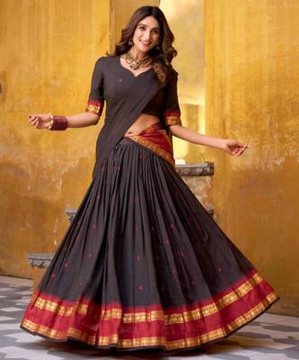 dark chocolate chanderi embroidered lehenga set 1