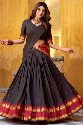 dark chocolate chanderi embroidered lehenga set